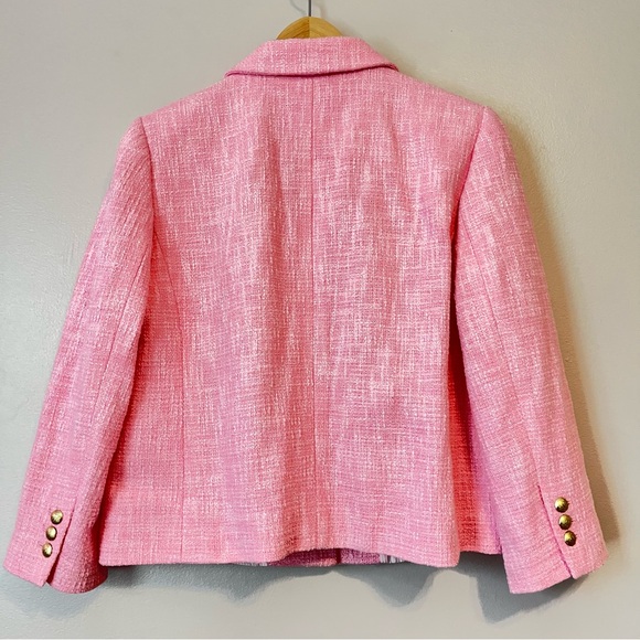 Talbots Tweed Blazer Pink Gold Button Sz 12 Barbiecore Career Preppy Spring Twee - Picture 6 of 11